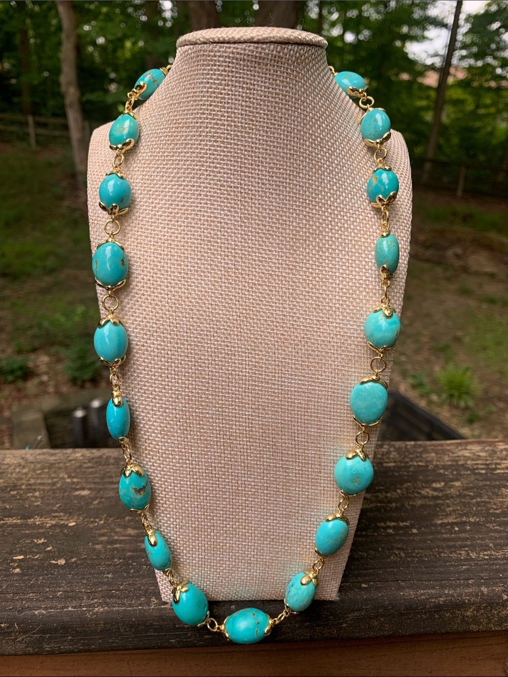 Vintage Turquoise Bead Gold-Link Necklace